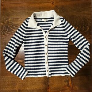 Knit Striped V-Neck Long Sleeve Button Down Sweater